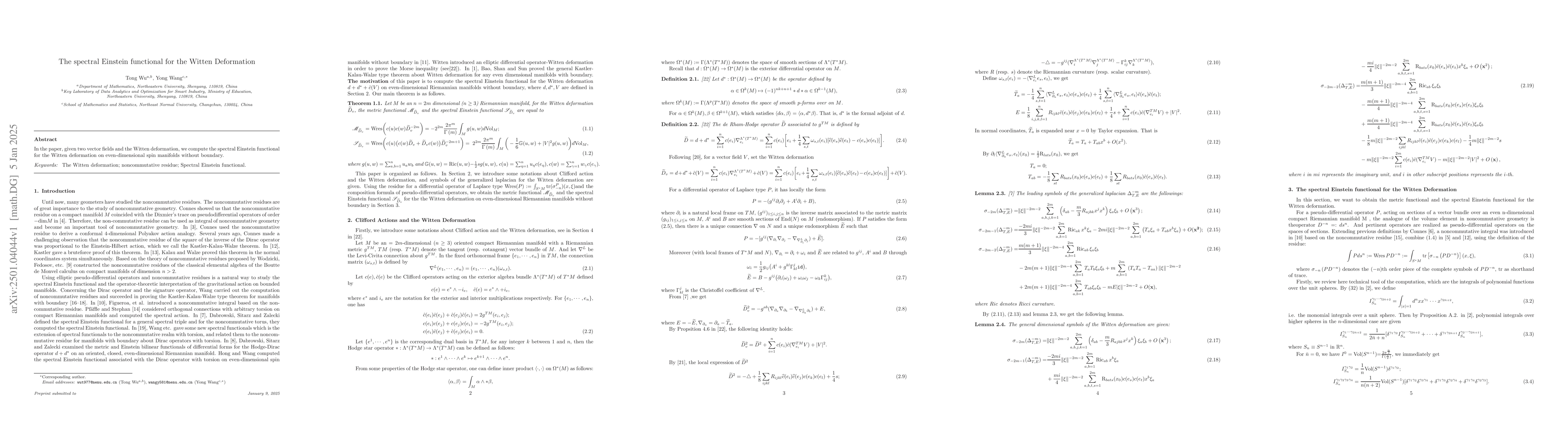 Thumbnail for The spectral Einstein functional for the Witten Deformation