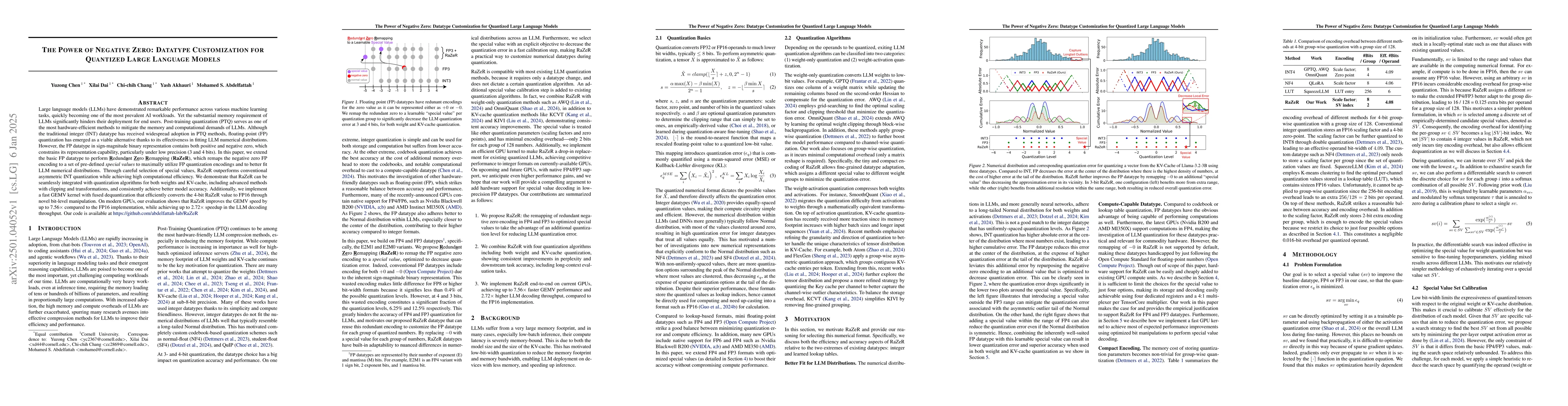 Thumbnail for The Power of Negative Zero: Datatype Customization for Quantized Large
  Language Models