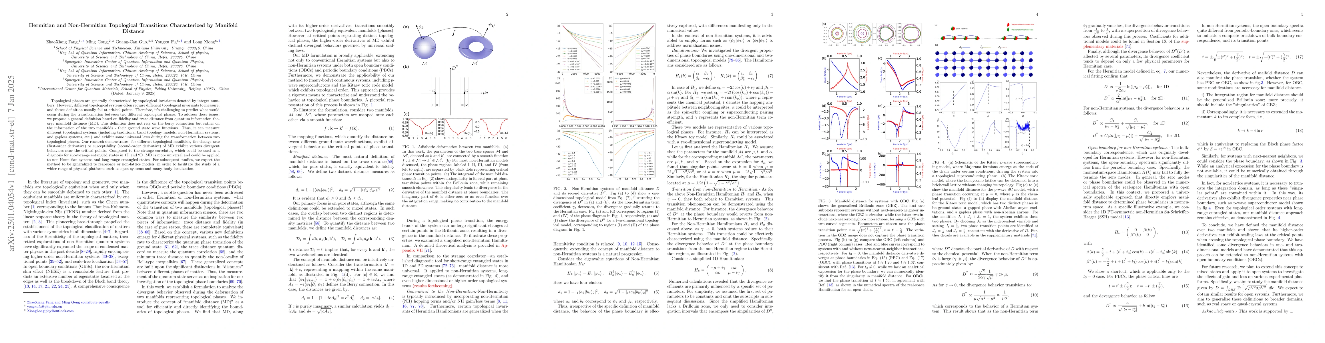 Thumbnail for Hermitian and Non-Hermitian Topological Transitions Characterized by
  Manifold Distance