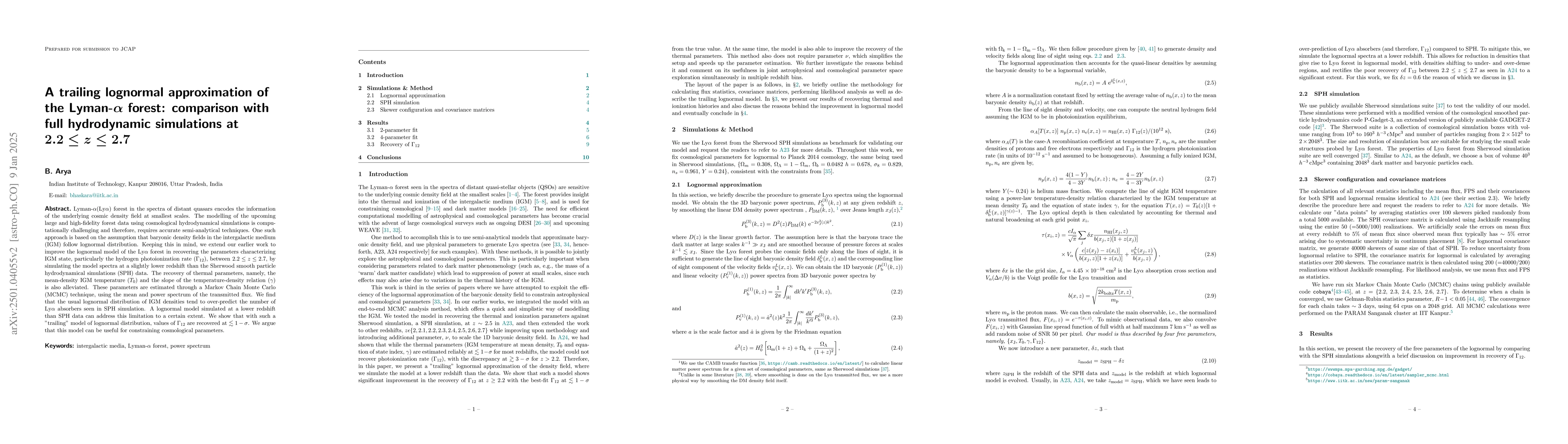 Thumbnail for A trailing lognormal approximation of the Lyman-$α$ forest:
  comparison with full hydrodynamic simulations at $2.2\leq z\leq 2.7$