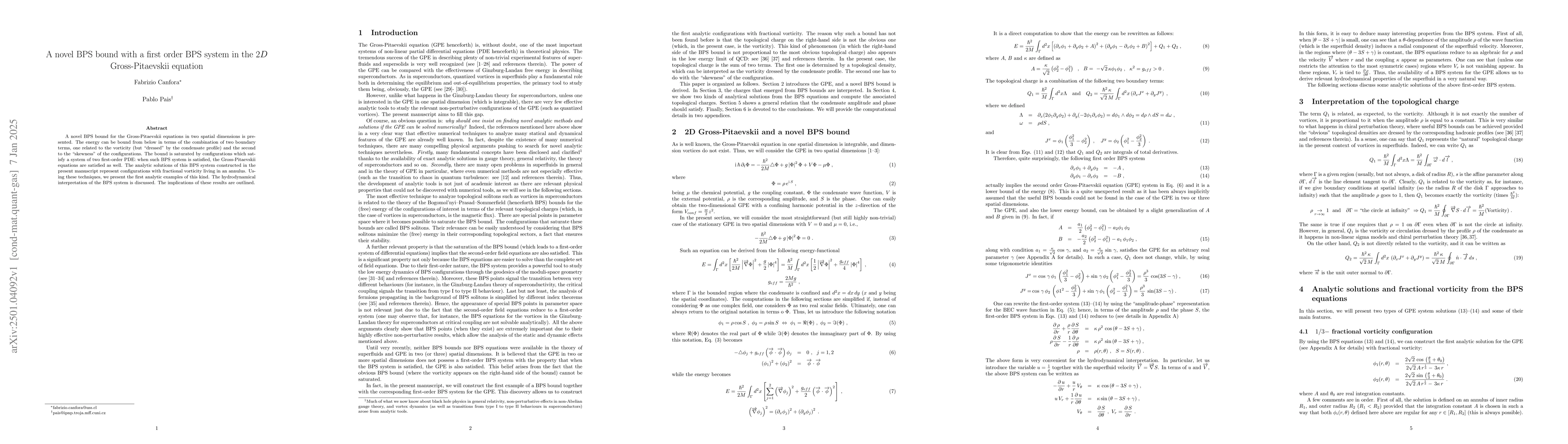 Thumbnail for A novel BPS bound with a first order BPS system in the $2D$
  Gross-Pitaevskii equation