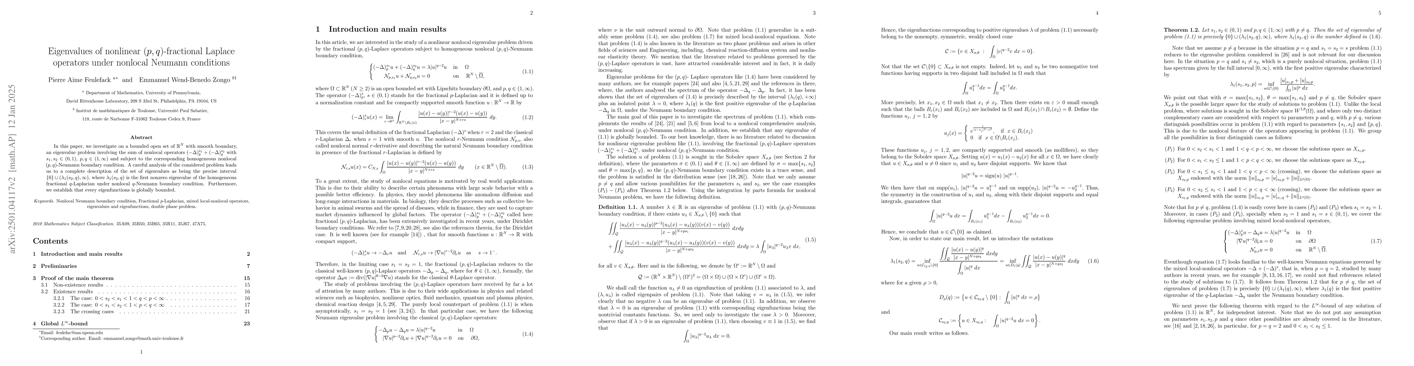 Thumbnail for Eigenvalues of nonlinear $(p,q)$-fractional Laplace operators under
  nonlocal Neumann conditions