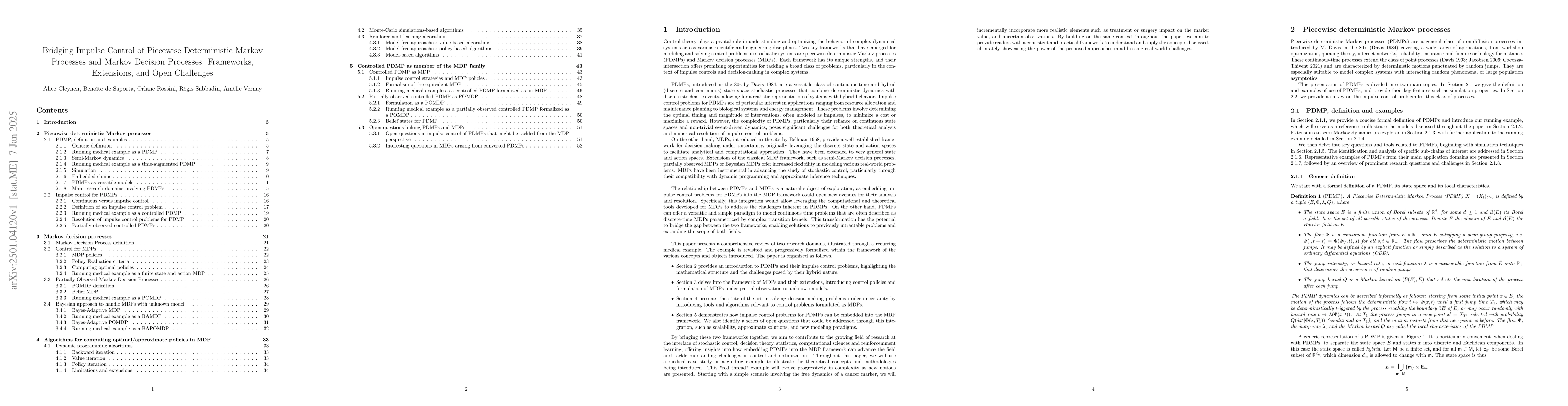 Thumbnail for Bridging Impulse Control of Piecewise Deterministic Markov Processes and
  Markov Decision Processes: Frameworks, Extensions, and Open Challenges