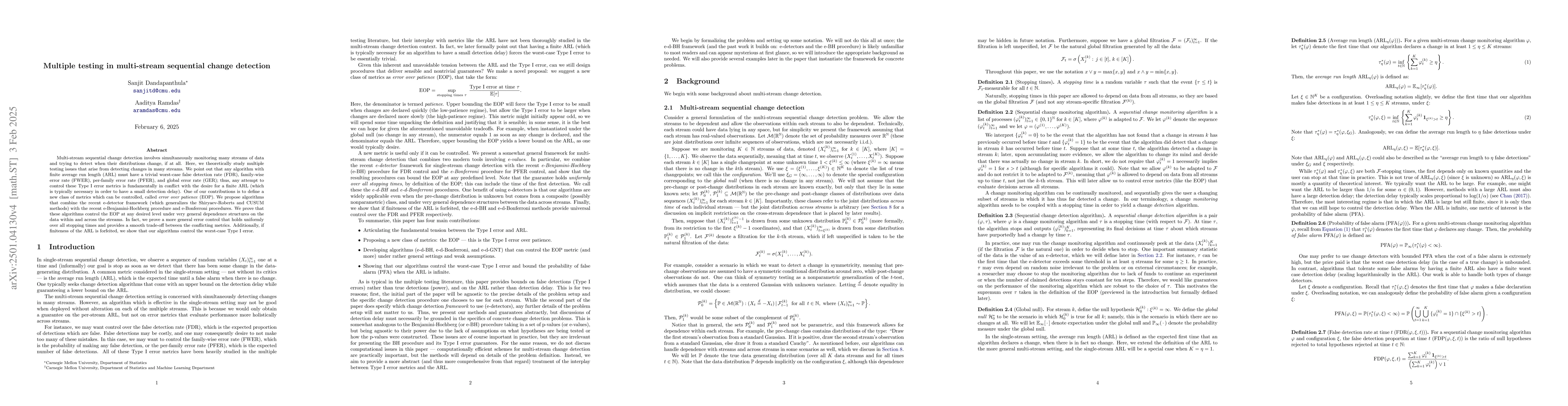 Thumbnail for Multiple testing in multi-stream sequential change detection