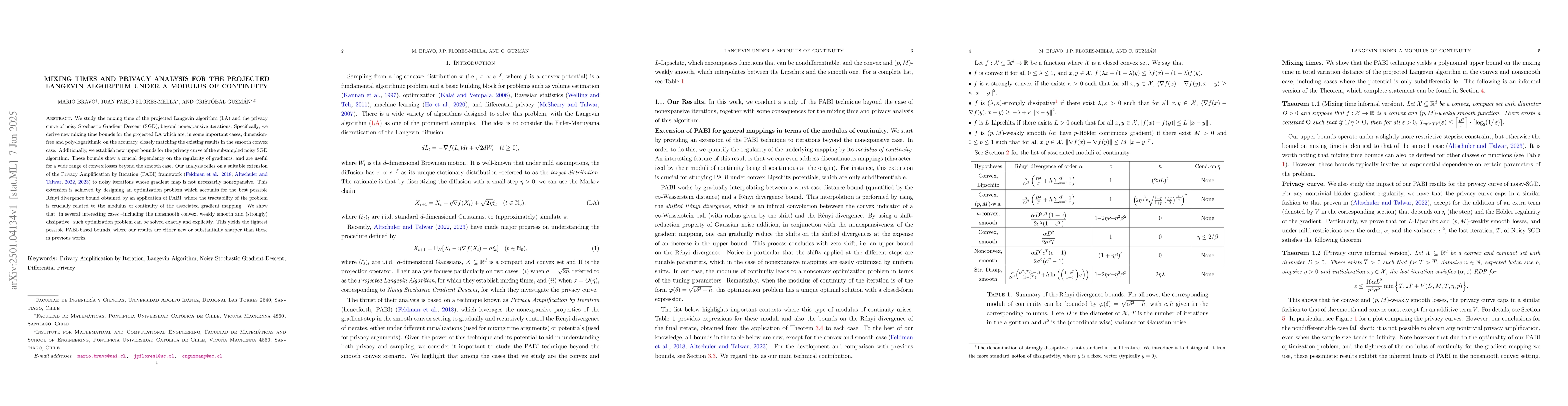 Thumbnail for Mixing Times and Privacy Analysis for the Projected Langevin Algorithm
  under a Modulus of Continuity