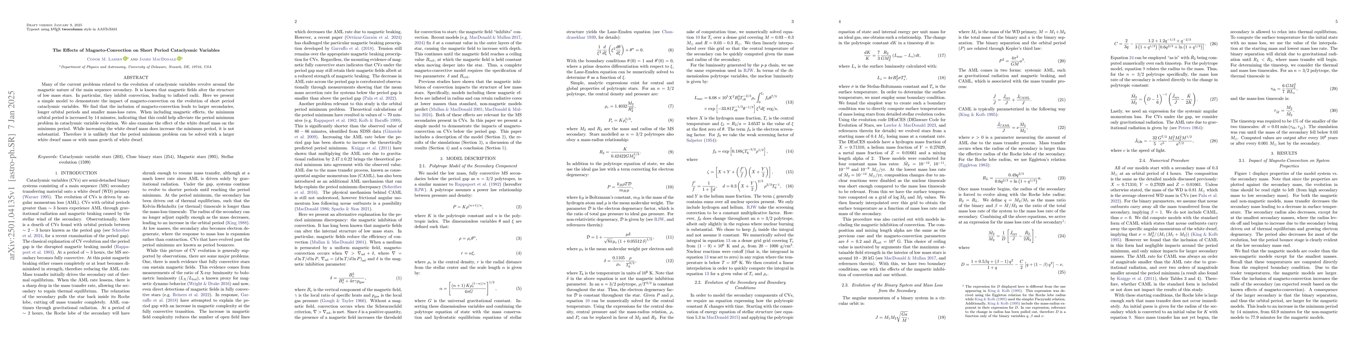 Thumbnail for The Effects of Magneto-Convection on Short Period Cataclysmic Variables