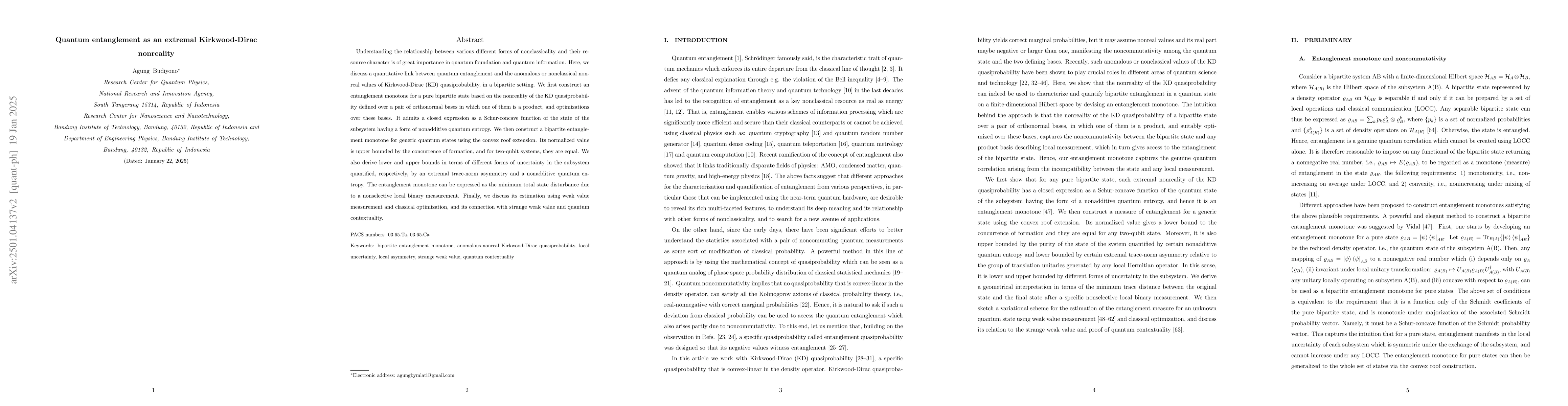 Thumbnail for Quantum entanglement as an extremal Kirkwood-Dirac nonreality