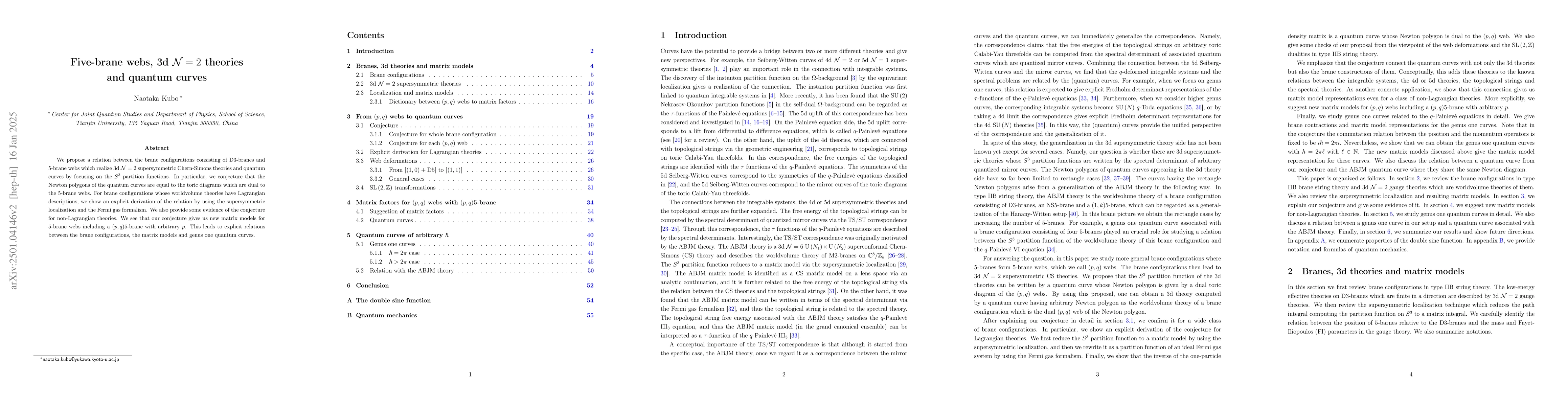 Thumbnail for Five-brane webs, 3d $\mathcal{N}=2$ theories and quantum curves