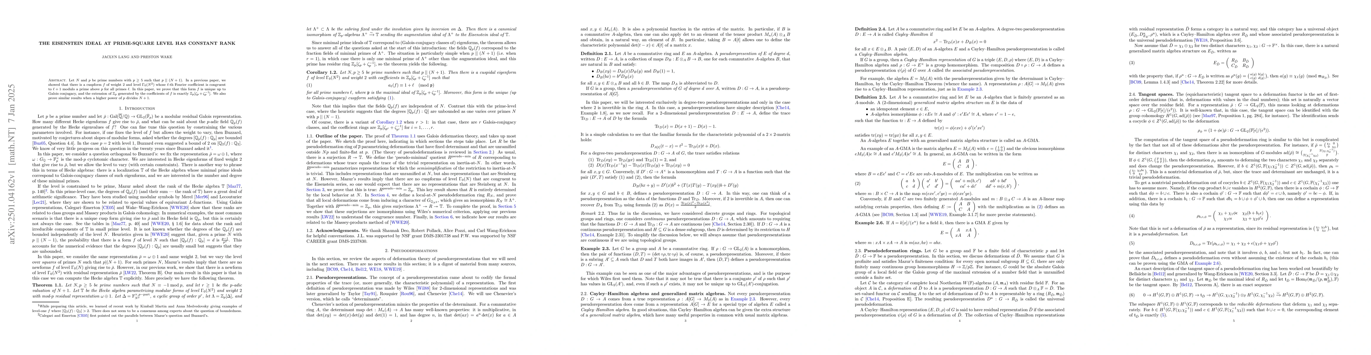 Thumbnail for The Eisenstein ideal at prime-square level has constant rank