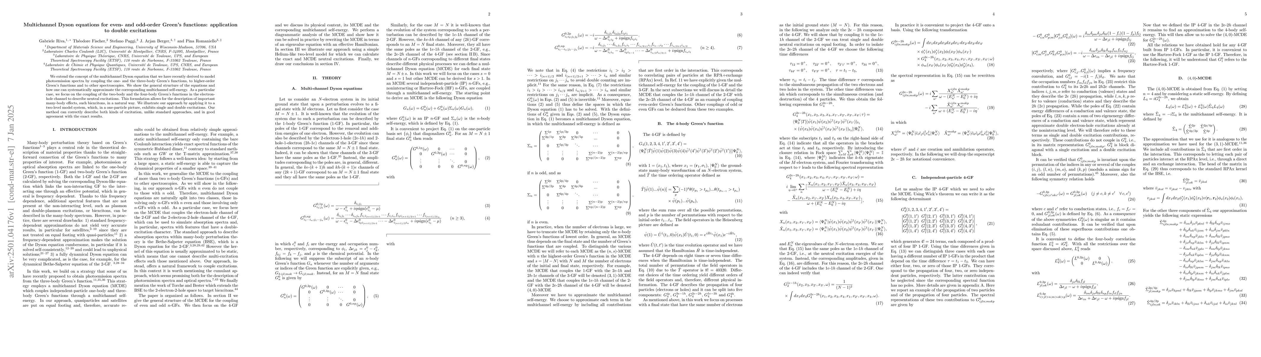Thumbnail for Multichannel Dyson equations for even- and odd-order Green's functions:
  application to double excitations