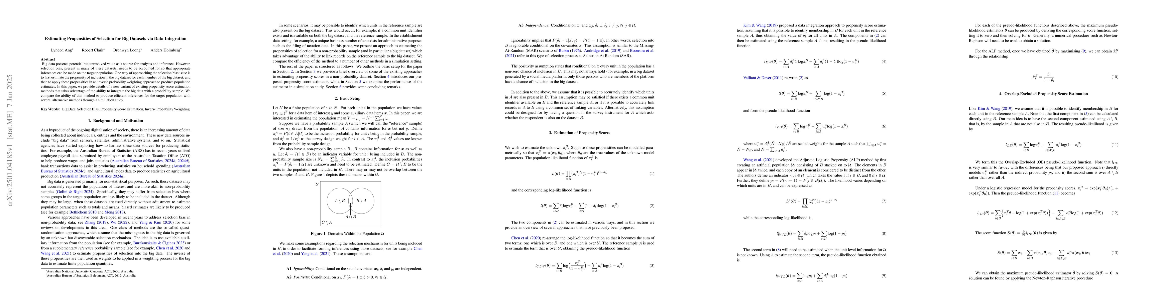 Thumbnail for Estimating Propensities of Selection for Big Datasets via Data
  Integration