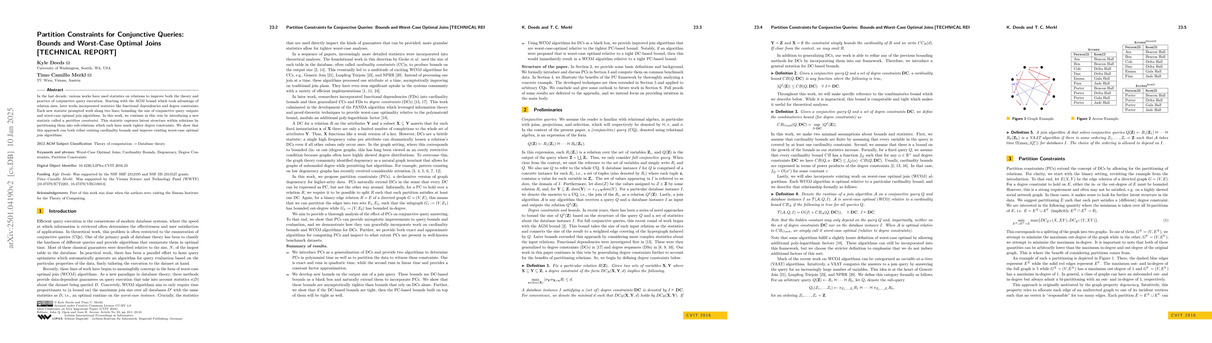 Thumbnail for Partition Constraints for Conjunctive Queries: Bounds and Worst-Case
  Optimal Joins