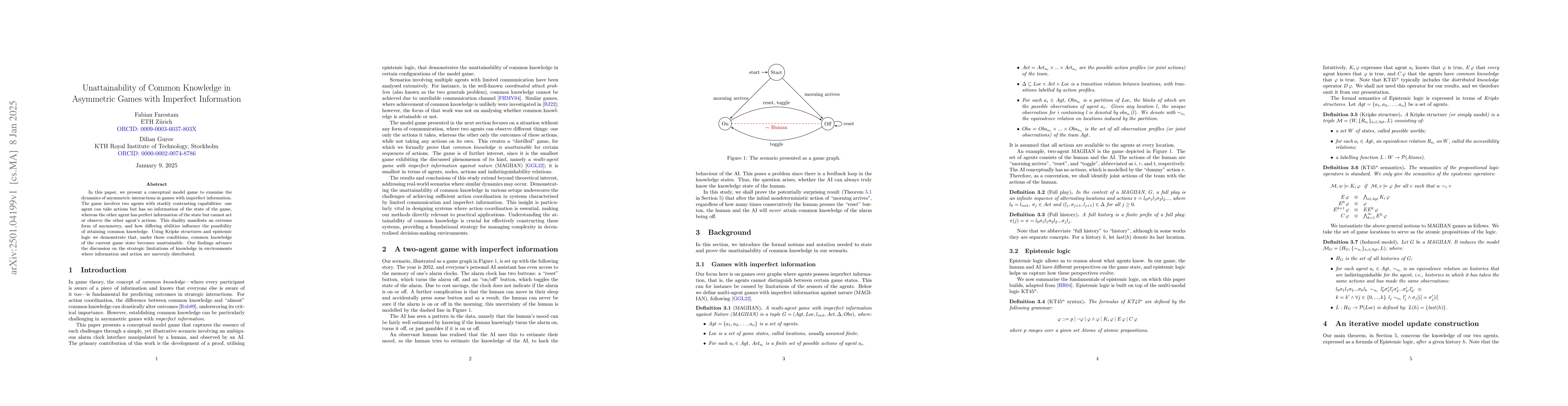 Thumbnail for Unattainability of Common Knowledge in Asymmetric Games with Imperfect
  Information