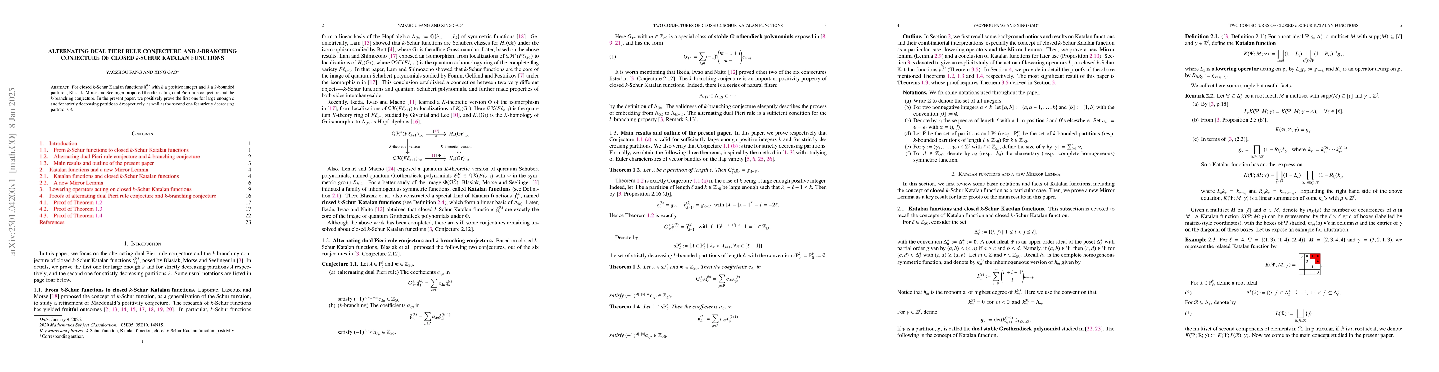 Thumbnail for Alternating dual Pieri rule conjecture and $k$-branching conjecture of
  closed $k$-Schur Katalan functions