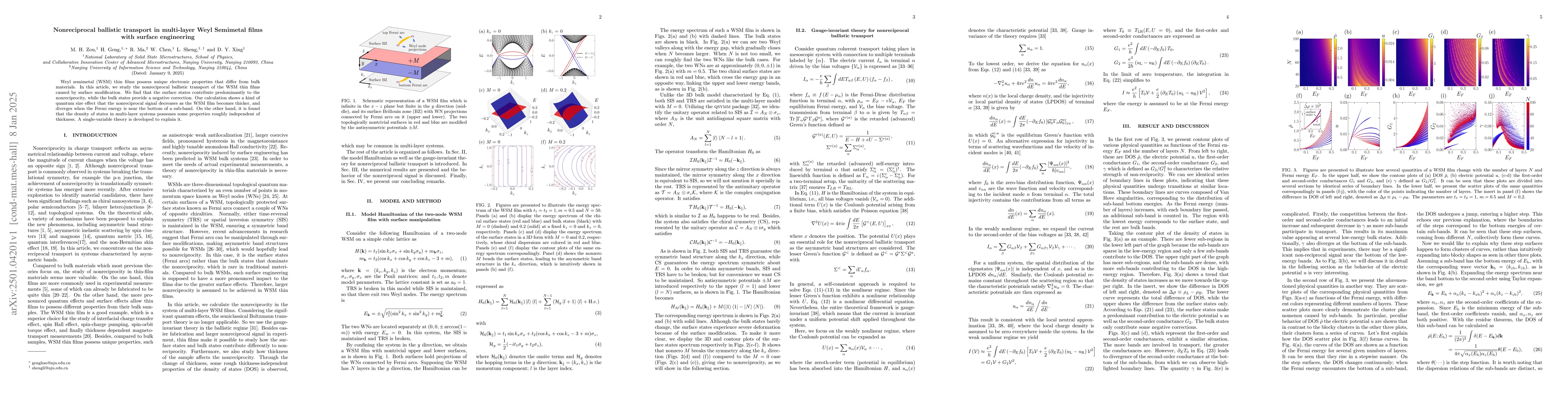 Thumbnail for Nonreciprocal ballistic transport in multi-layer Weyl Semimetal films
  with surface engineering