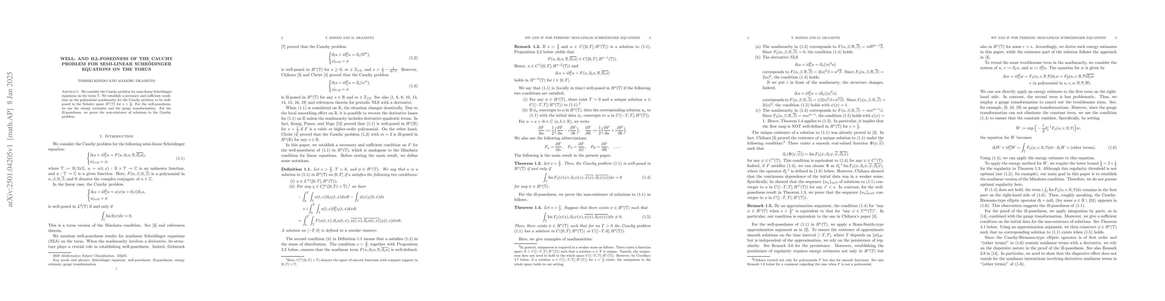 Thumbnail for Well- and ill-posedness of the Cauchy problem for semi-linear
  Schrödinger equations on the torus