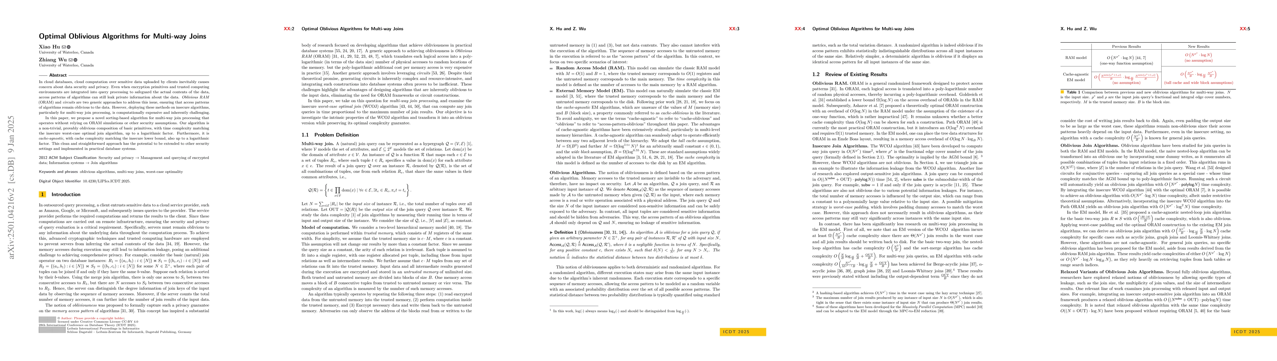 Thumbnail for Optimal Oblivious Algorithms for Multi-way Joins