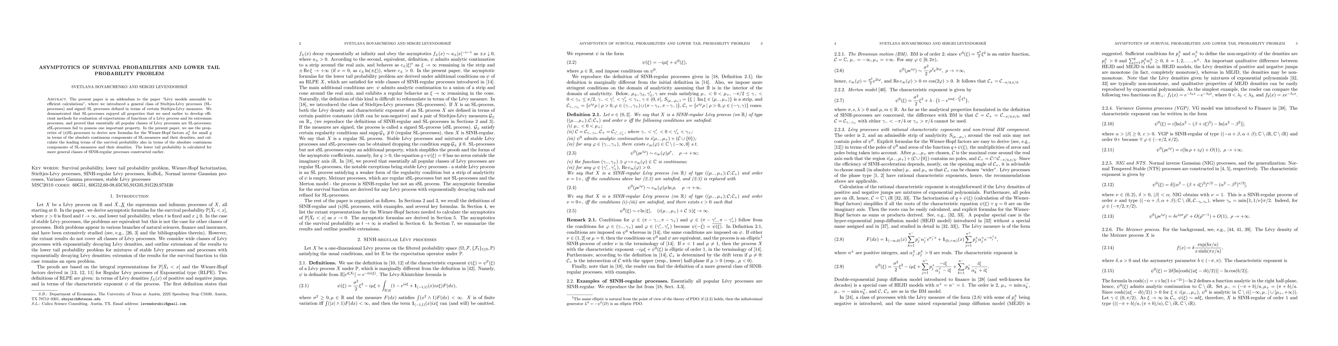 Thumbnail for Asymptotics of survival probabilities and lower tail probability problem
