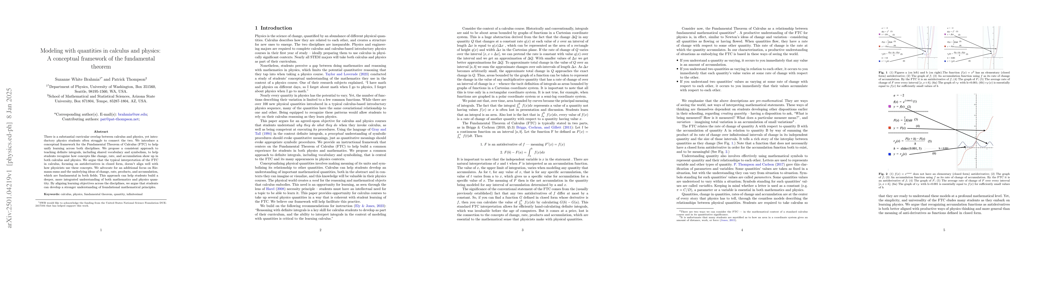 Thumbnail for Modeling with quantities in calculus and physics: A conceptual framework
  of the fundamental theorem