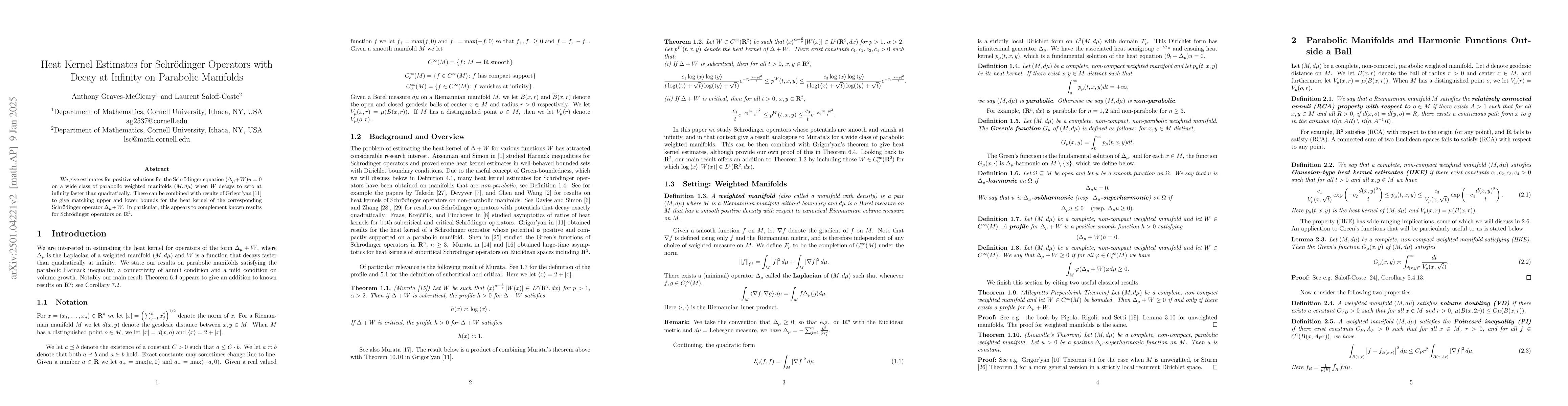 Thumbnail for Heat Kernel Estimates for Schrödinger Operators with Decay at Infinity
  on Parabolic Manifolds