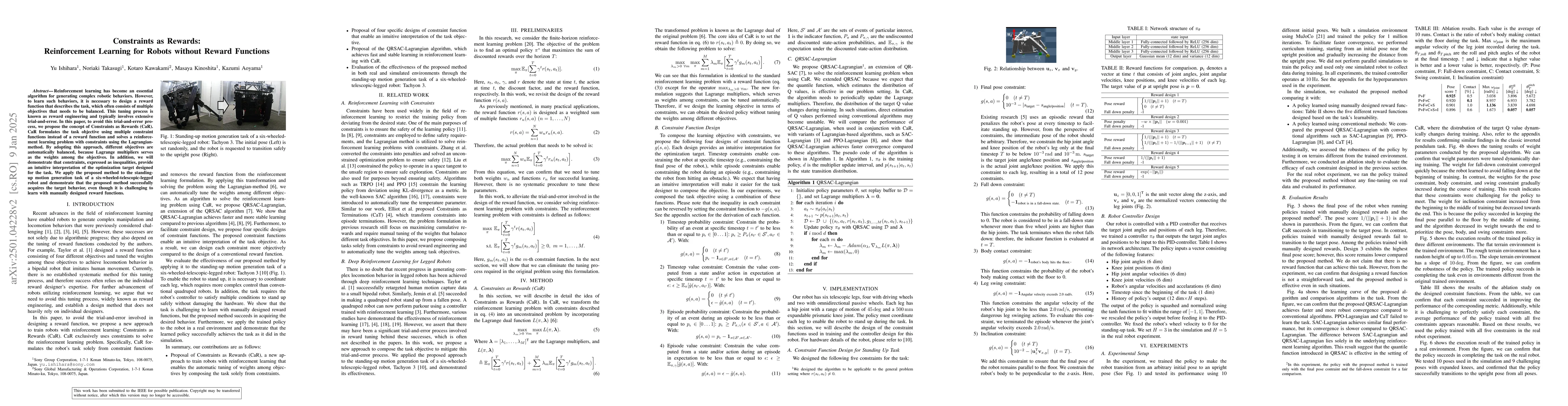 Thumbnail for Constraints as Rewards: Reinforcement Learning for Robots without Reward
  Functions