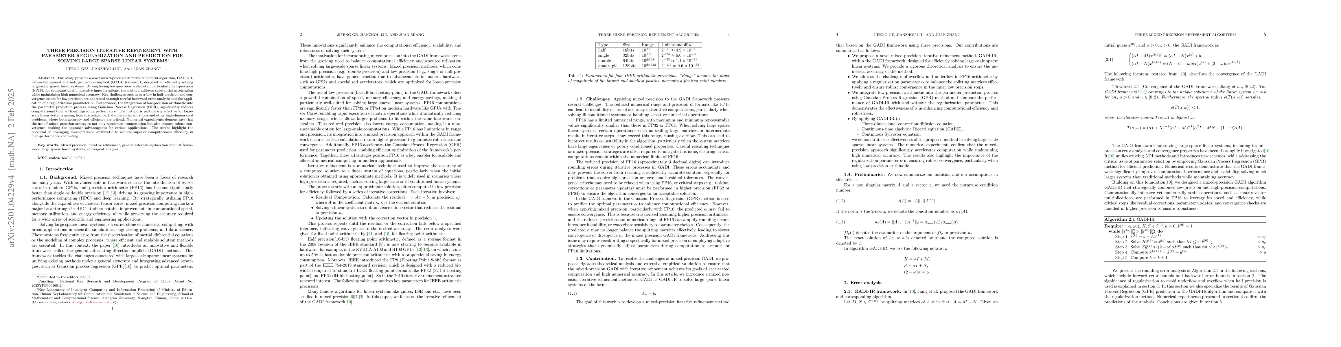 Thumbnail for Three-precision iterative refinement with parameter regularization and
  prediction for solving large sparse linear systems