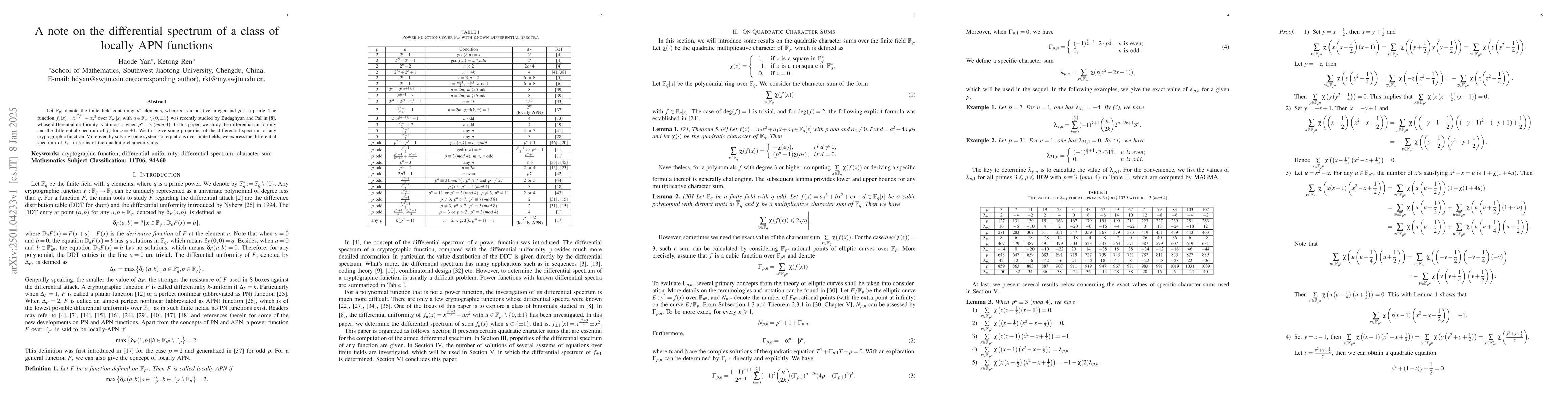 Thumbnail for A note on the differential spectrum of a class of locally APN functions