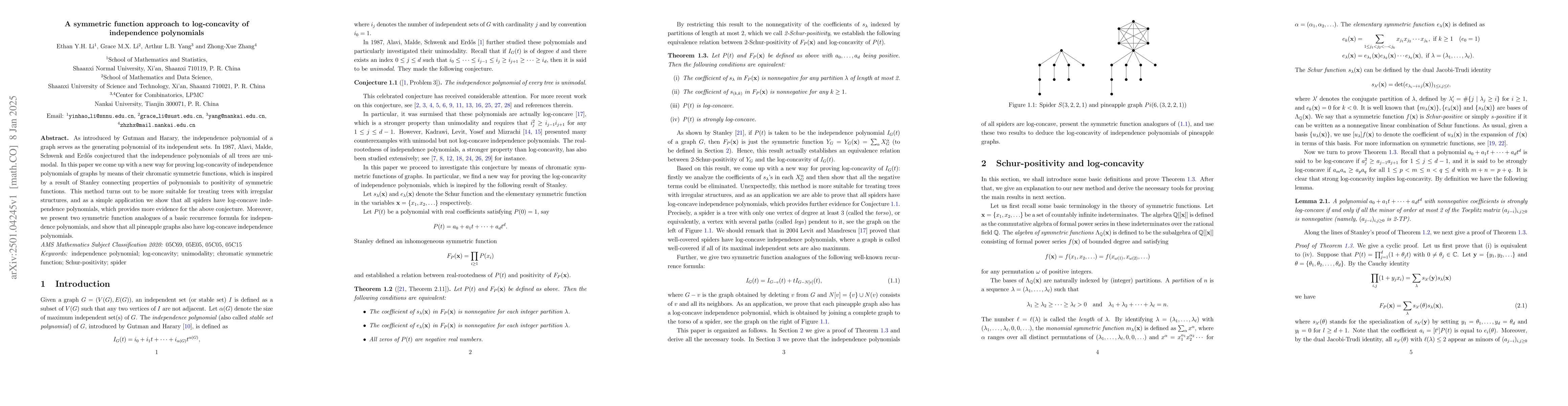 Thumbnail for A symmetric function approach to log-concavity of independence
  polynomials