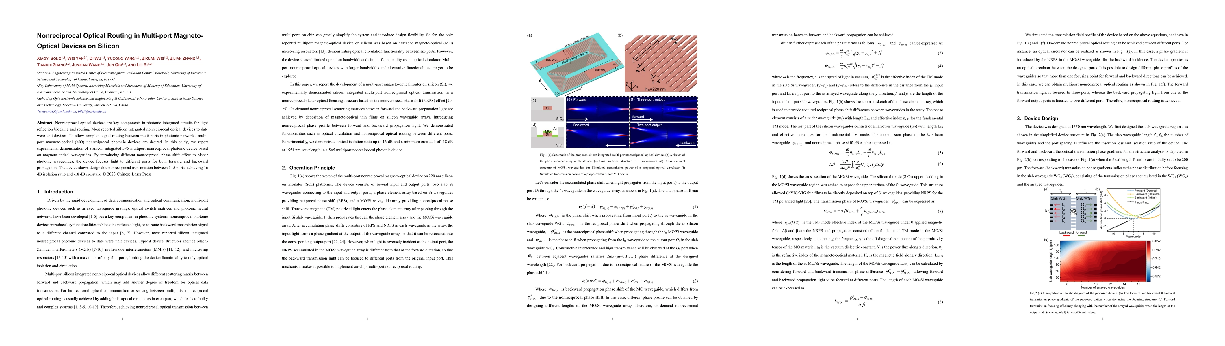 Thumbnail for Nonreciprocal Optical Routing in Multi-port Magneto-Optical Devices on
  Silicon