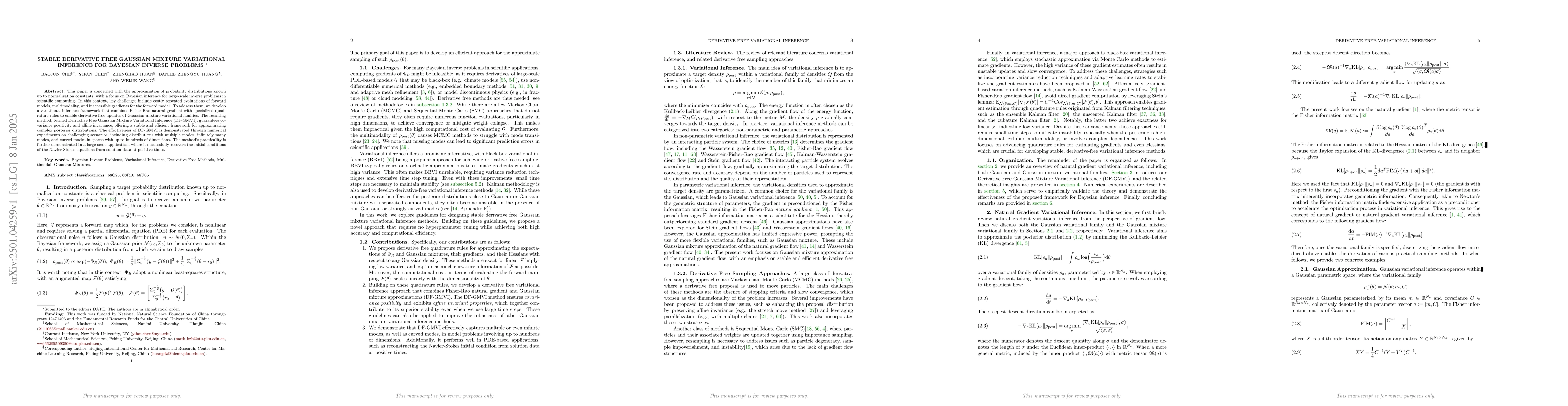 Thumbnail for Stable Derivative Free Gaussian Mixture Variational Inference for
  Bayesian Inverse Problems