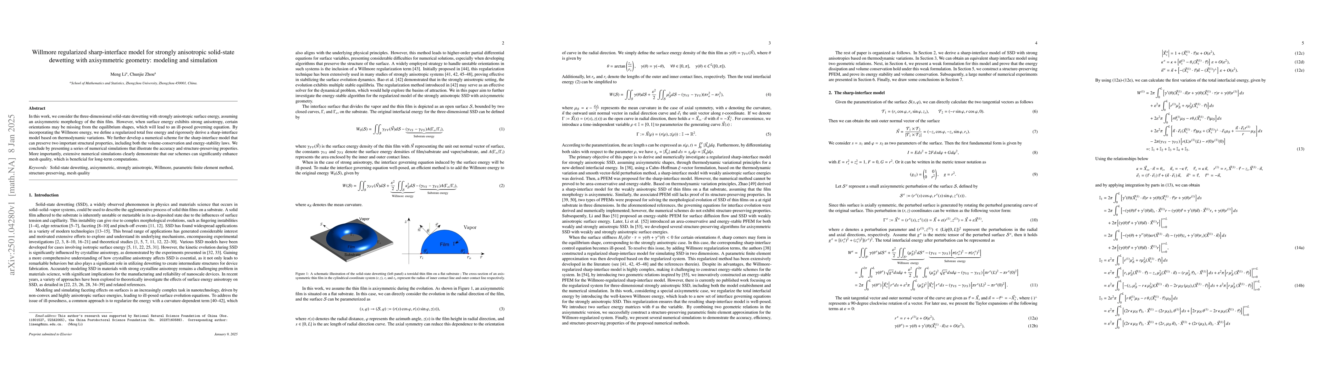 Thumbnail for Willmore regularized sharp-interface model for strongly anisotropic
  solid-state dewetting with axisymmetric geometry: modeling and simulation