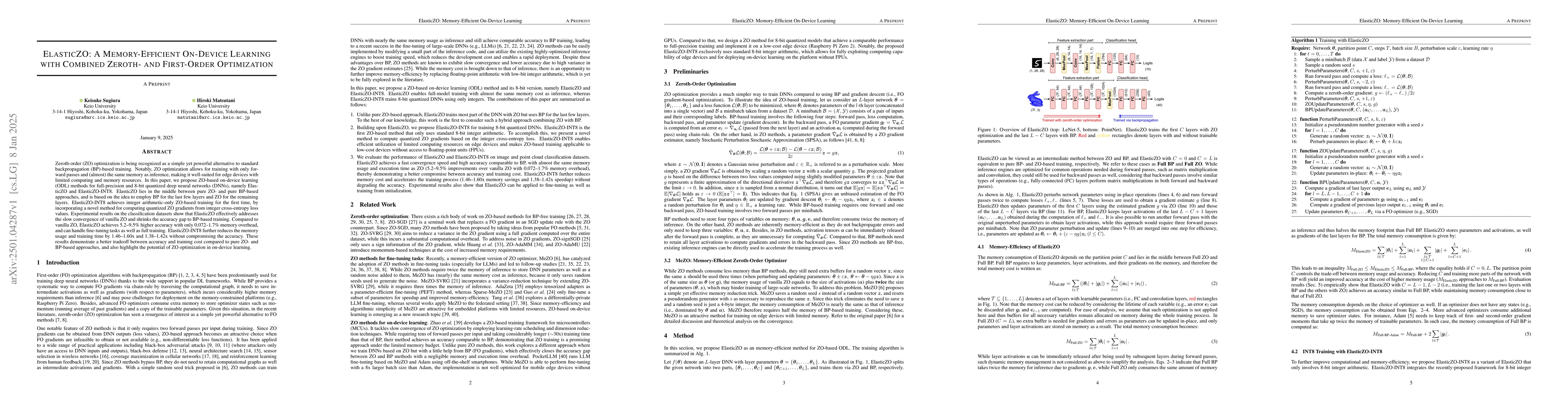 Thumbnail for ElasticZO: A Memory-Efficient On-Device Learning with Combined Zeroth-
  and First-Order Optimization