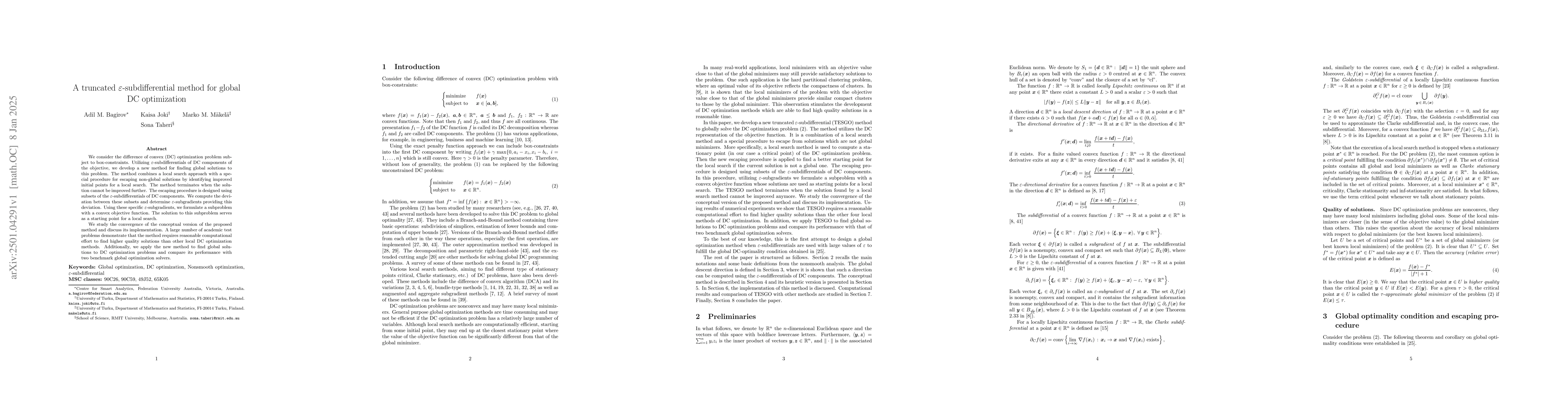 Thumbnail for A truncated ε-subdifferential method for global DC optimization
