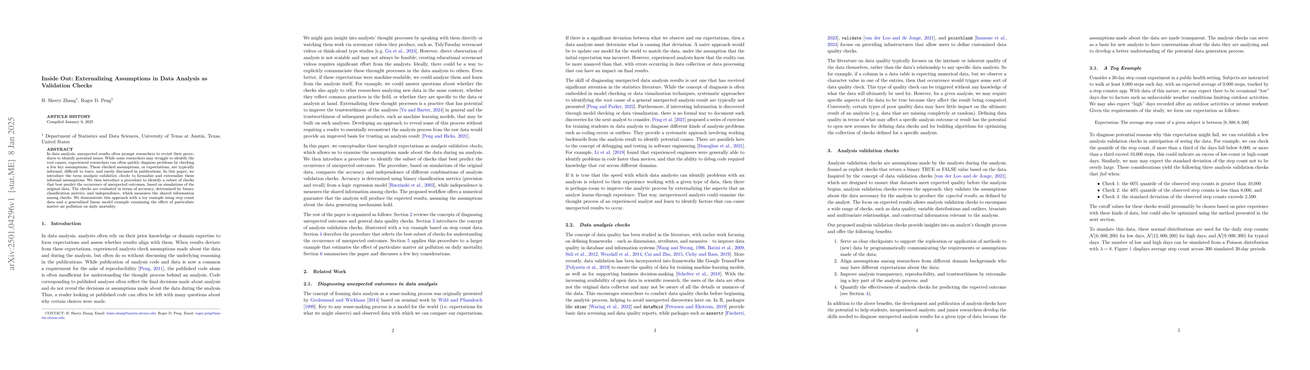 Thumbnail for Inside Out: Externalizing Assumptions in Data Analysis as Validation
  Checks