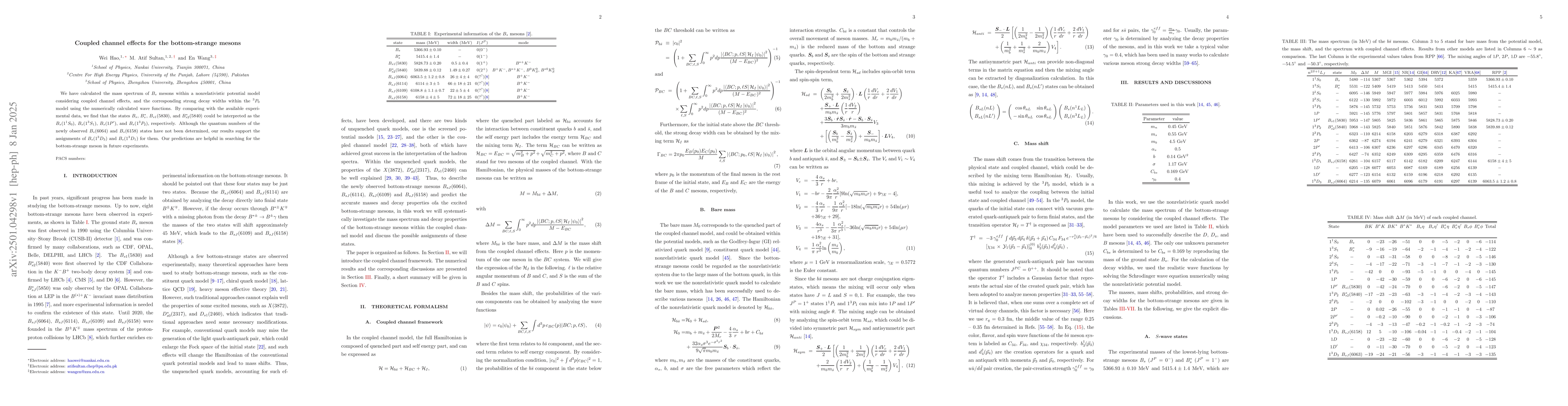 Thumbnail for Coupled channel effects for the bottom-strange mesons