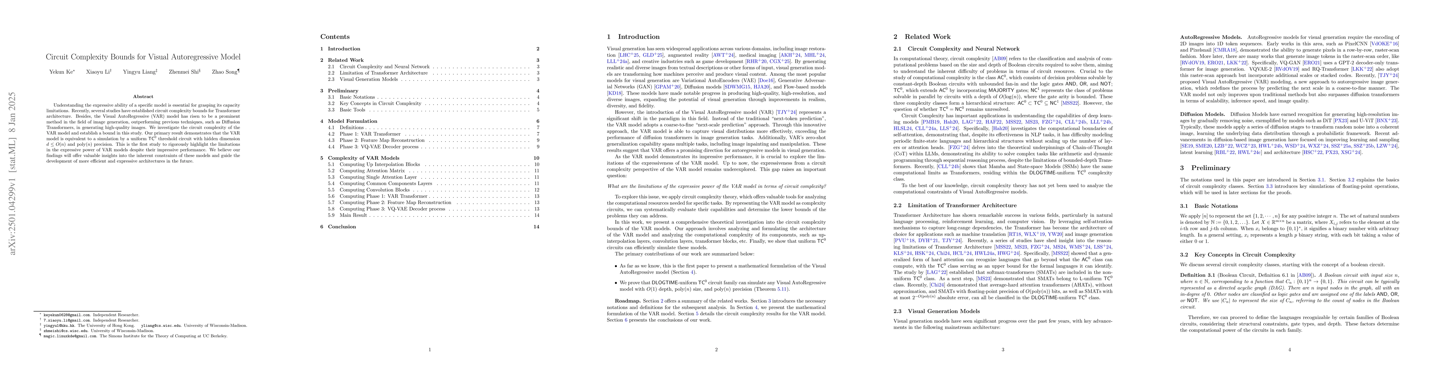 Thumbnail for Circuit Complexity Bounds for Visual Autoregressive Model