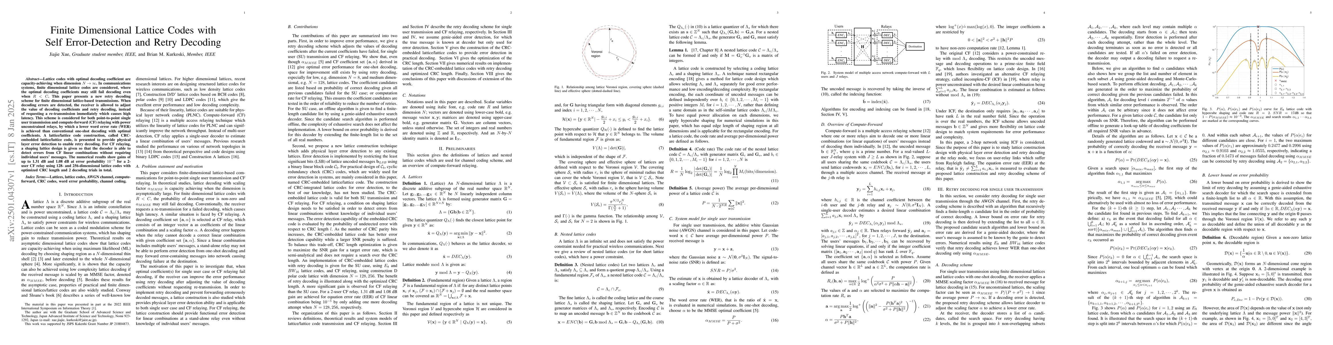 Thumbnail for Finite Dimensional Lattice Codes with Self Error-Detection and Retry
  Decoding