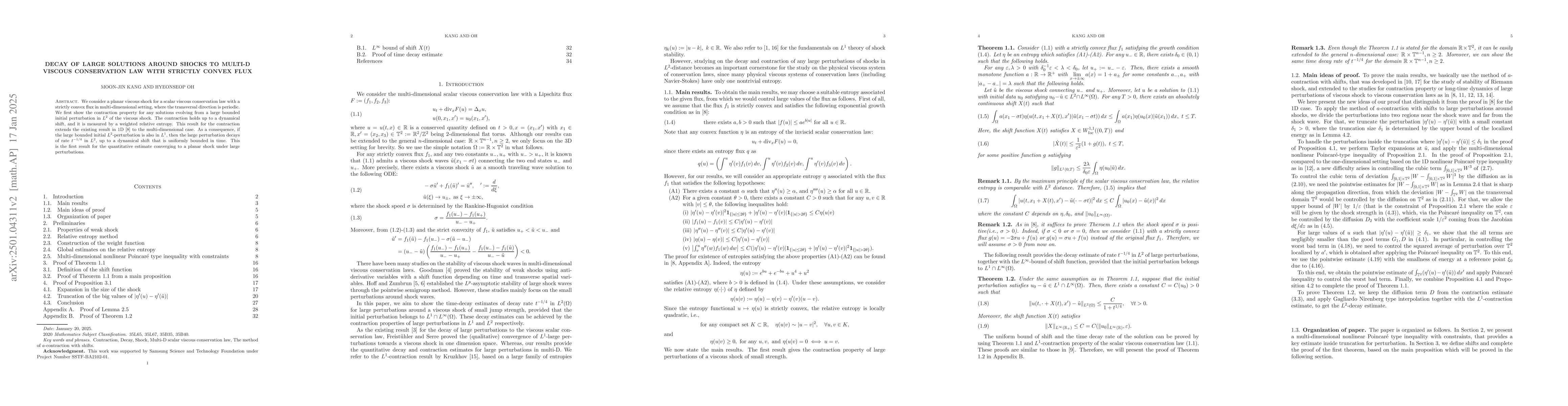 Thumbnail for Decay of large solutions around shocks to multi-D viscous conservation
  law with strictly convex flux