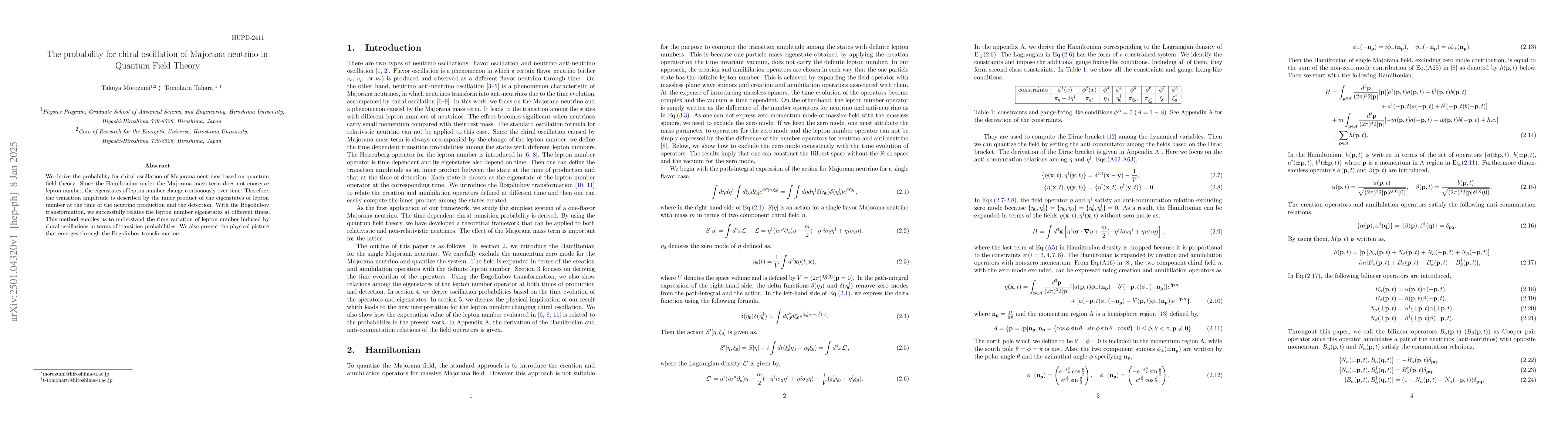 Thumbnail for The probability for chiral oscillation of Majorana neutrino in Quantum
  Field Theory