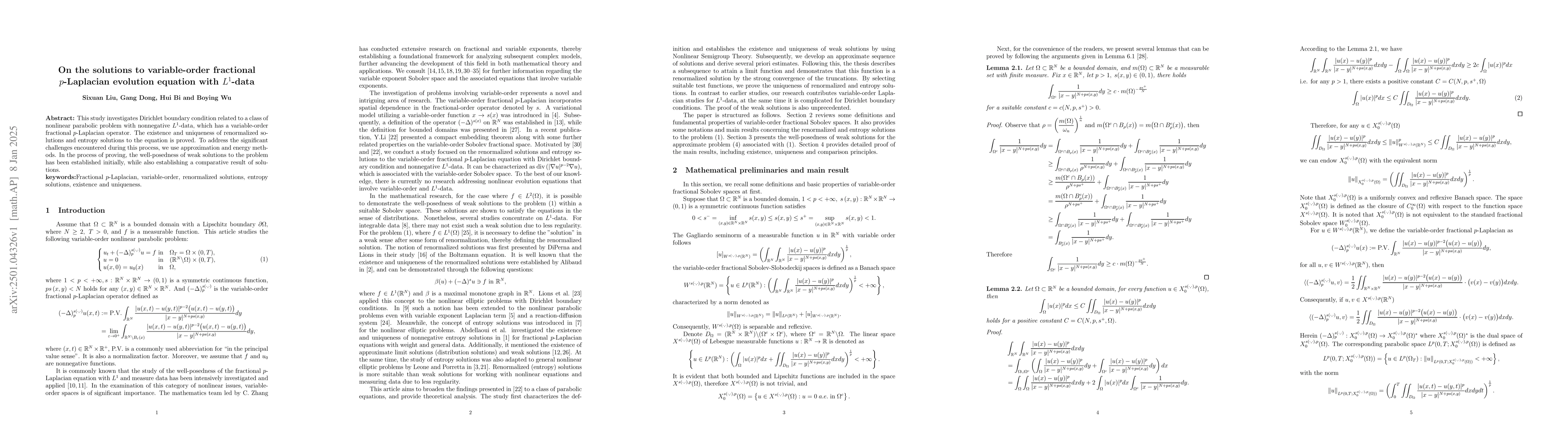 Thumbnail for On the solutions to variable-order fractional p-Laplacian evolution
  equation with L^1-data