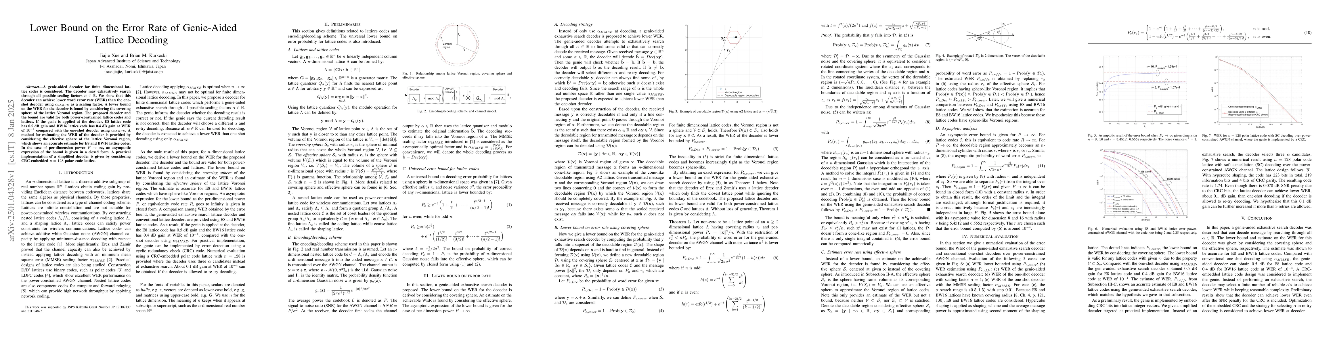 Thumbnail for Lower Bound on the Error Rate of Genie-Aided Lattice Decoding