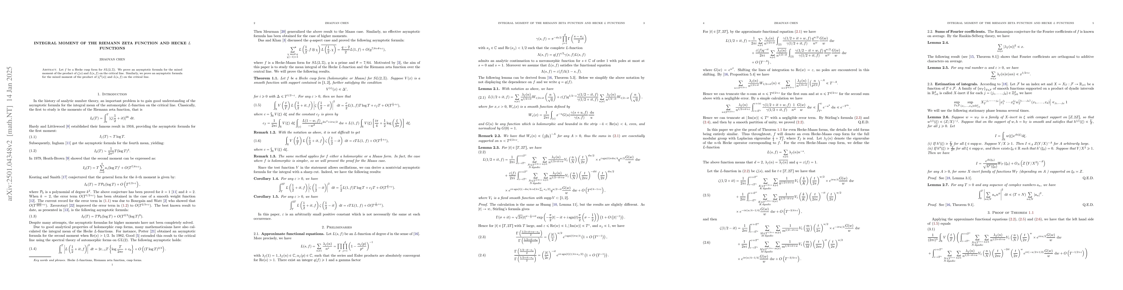 Thumbnail for Integral moment of the Riemann zeta function and Hecke $L$ functions