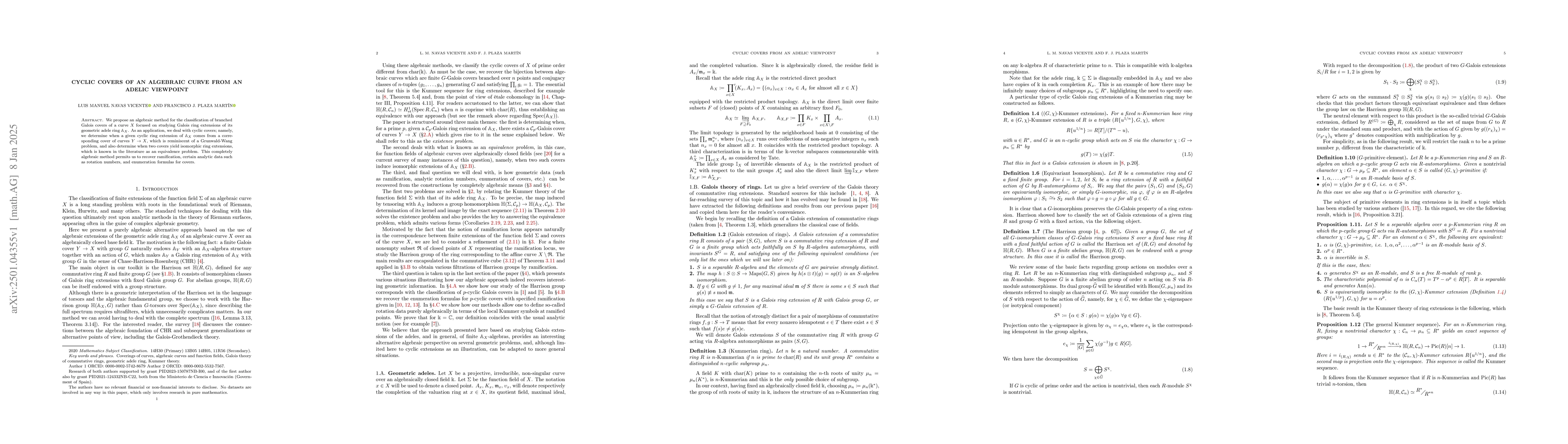 Thumbnail for Cyclic covers of an algebraic curve from an adelic viewpoint