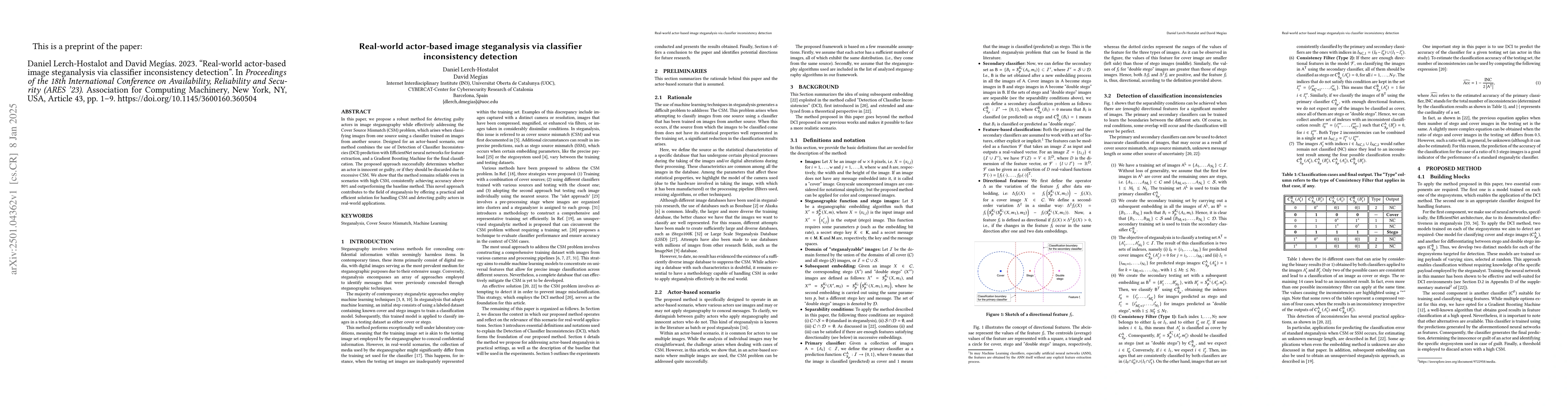 Thumbnail for Real-world actor-based image steganalysis via classifier inconsistency
  detection