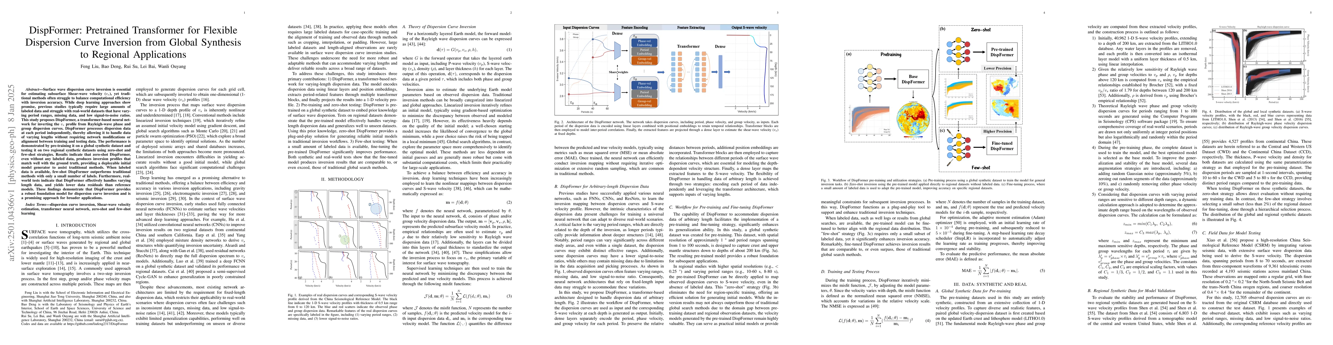 Thumbnail for DispFormer: Pretrained Transformer for Flexible Dispersion Curve
  Inversion from Global Synthesis to Regional Applications