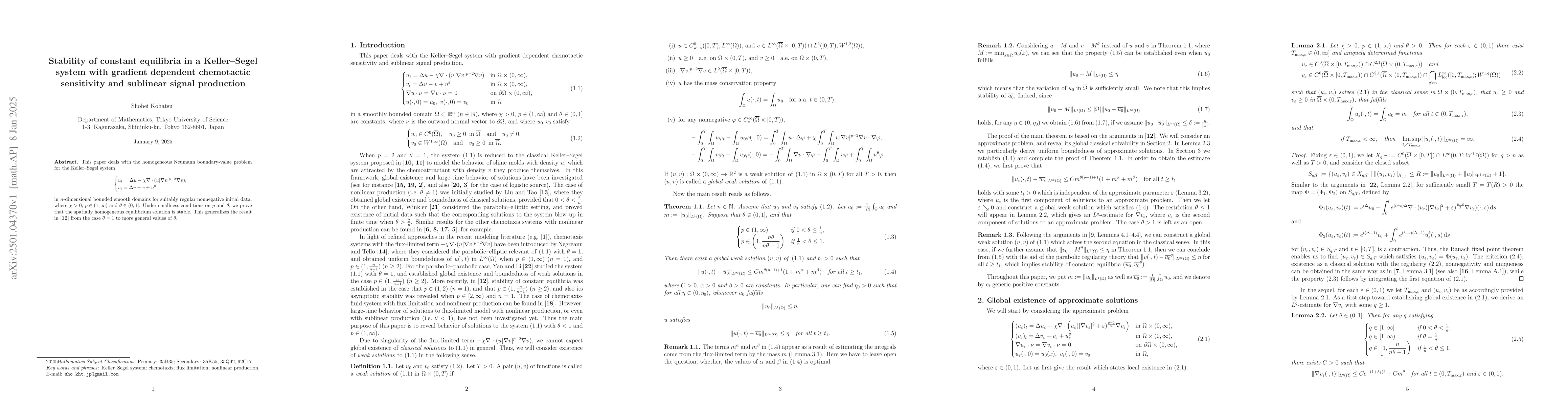 Thumbnail for Stability of constant equilibria in a Keller--Segel system with gradient
  dependent chemotactic sensitivity and sublinear signal production