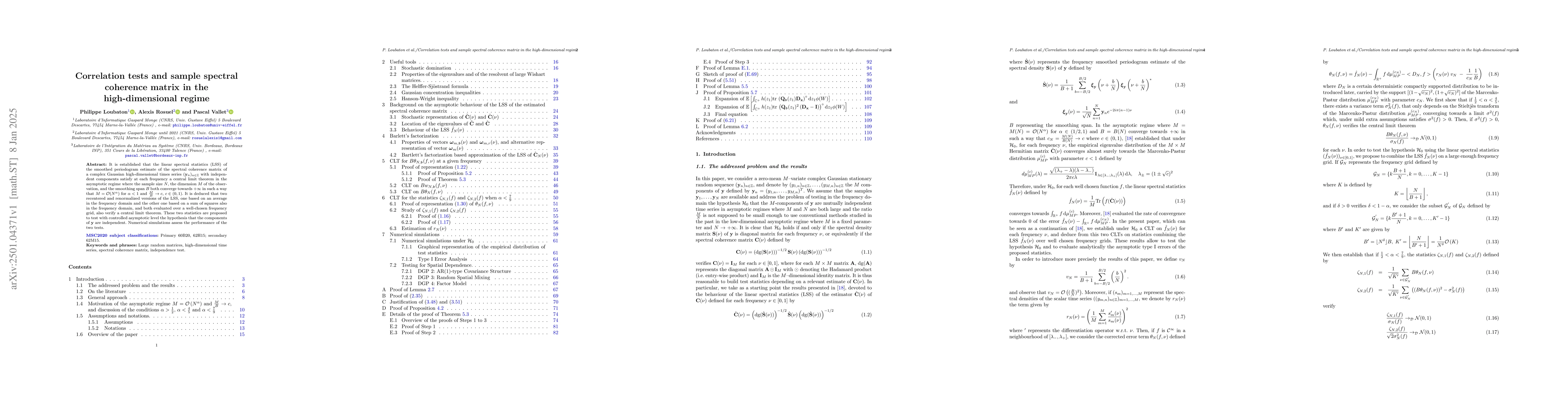 Thumbnail for Correlation tests and sample spectral coherence matrix in the
  high-dimensional regime