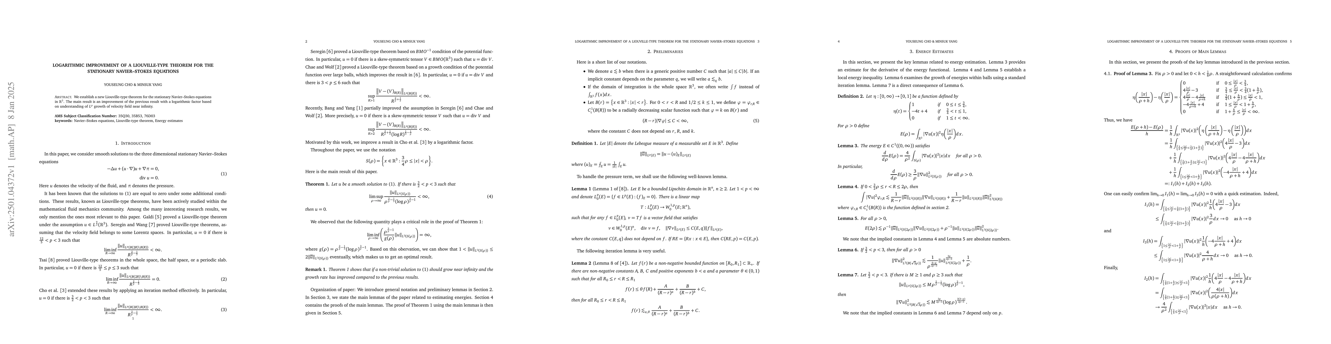 Thumbnail for Logarithmic improvement of a Liouville-type theorem for the stationary
  Navier--Stokes equations