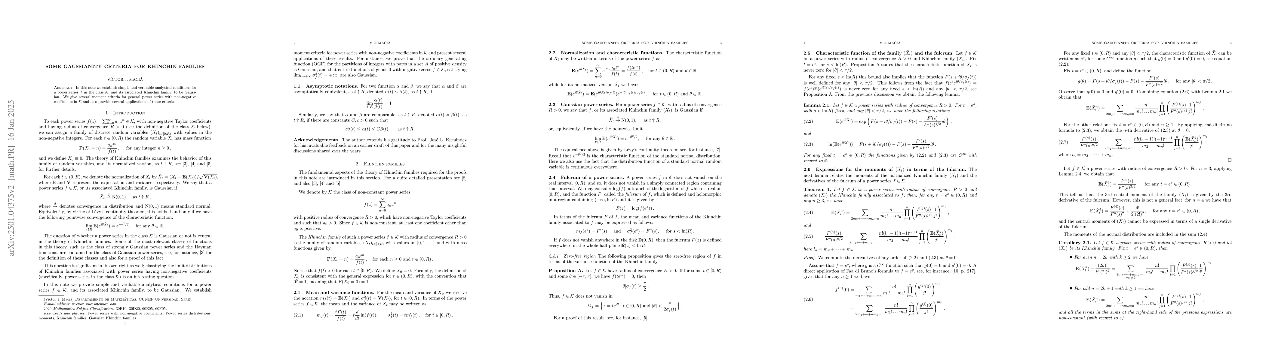 Thumbnail for Some Gaussianity criteria for Khinchin families