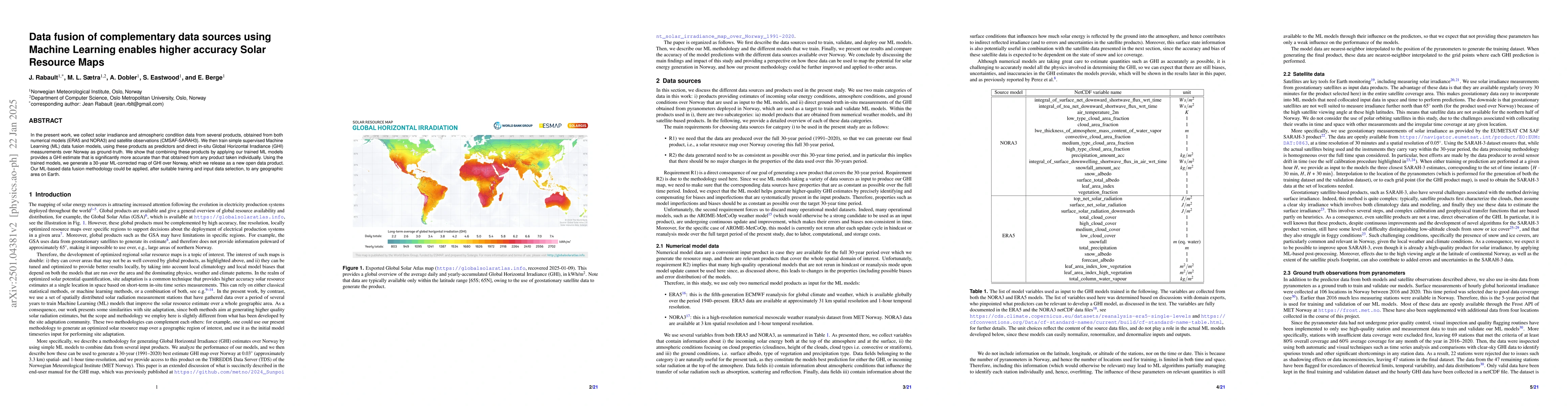 Thumbnail for Data fusion of complementary data sources using Machine Learning enables
  higher accuracy Solar Resource Maps